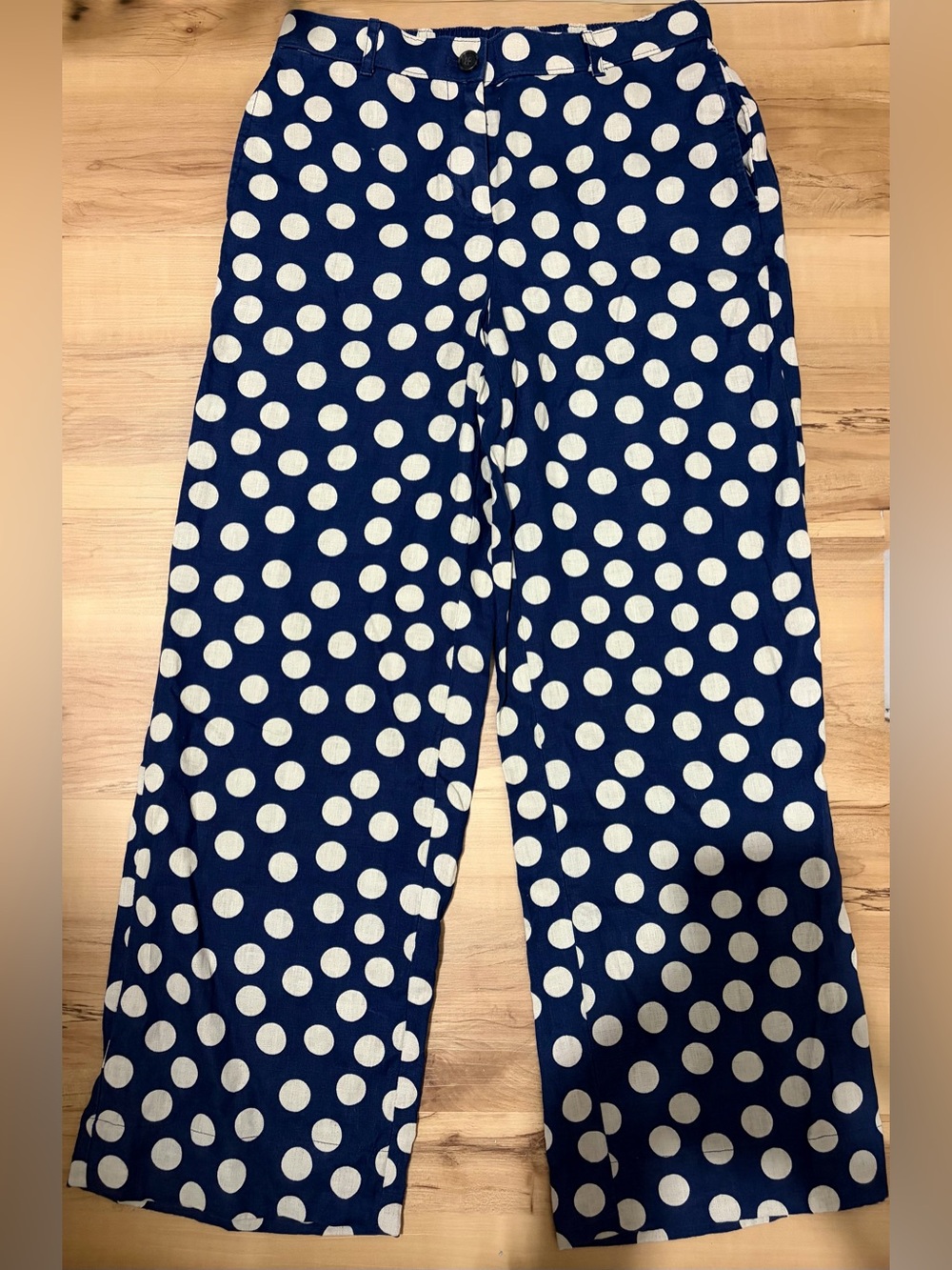 J.Crew Harbor Linen Pant Polka Dots Navy
